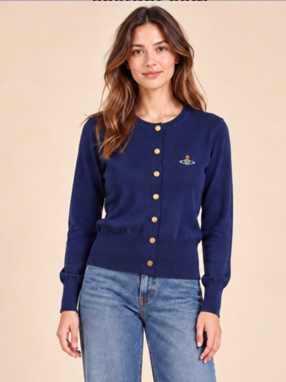VIVIENNE WESTWOOD Navy Bea Button-Front Orb Wool Cardigan